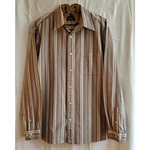 Eddie Bauer Mens L Button Down Shirt Brown And Blue Long Sleeve Cotton